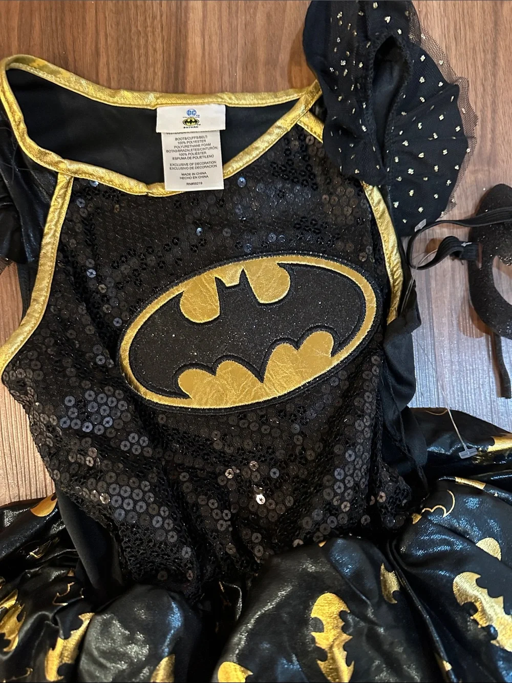 DC Comics Girls Black and Yellow Batgirl Tutu Dress with Mask sequin and glitter